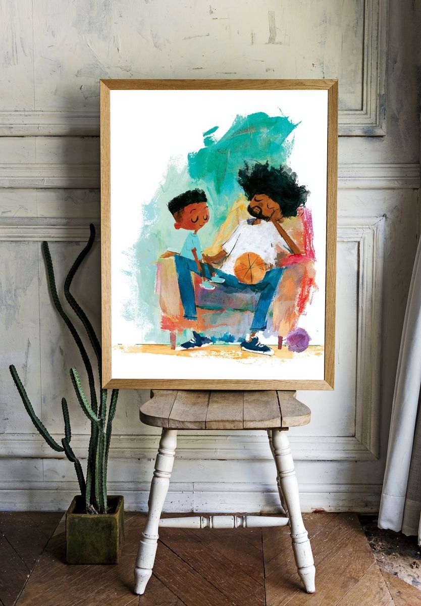 Father and Child Basketball Illustration Poster. — room view 1