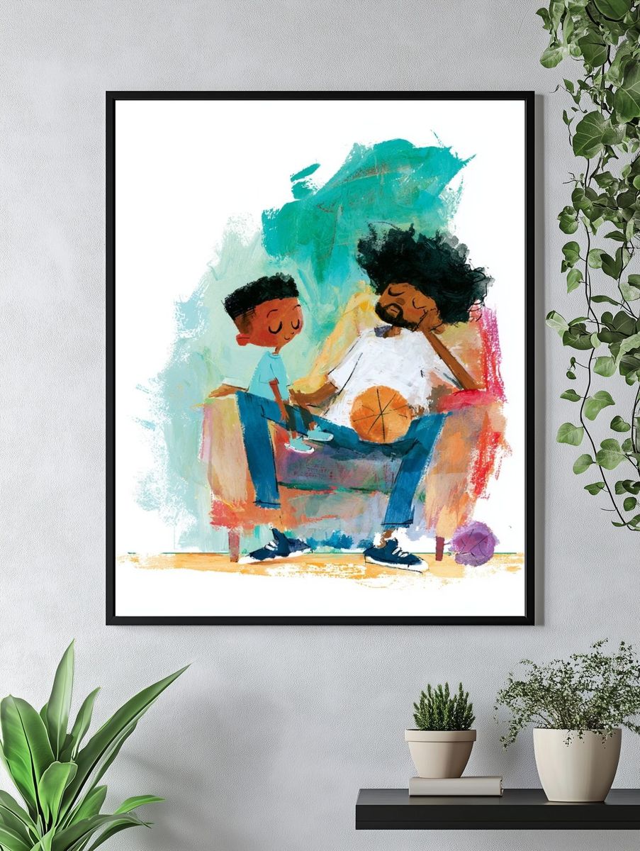 Father and Child Basketball Illustration Poster. — room view 4