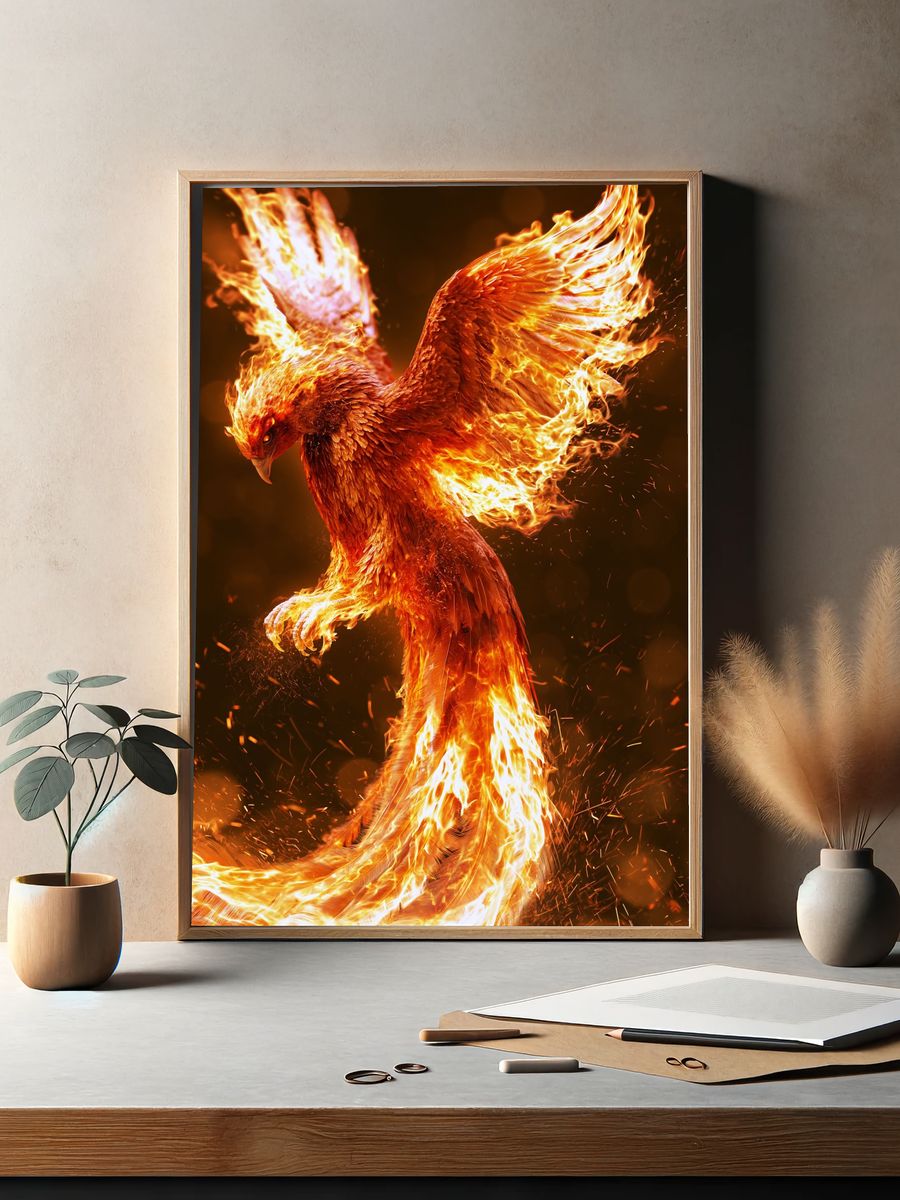 Phoenix Firebird Illustration Poster. — room view 2