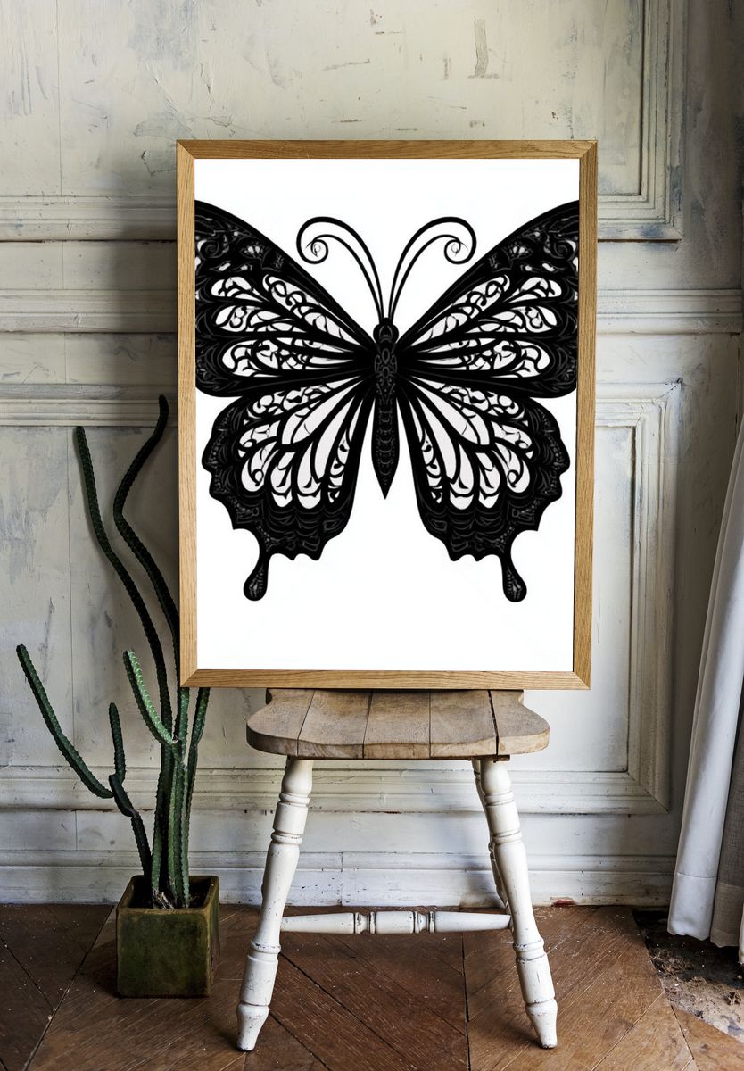 Ornate Butterfly Line-Art Print. room preview