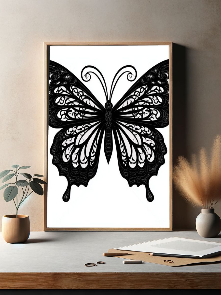 Ornate Butterfly Line-Art Print. — room view 2