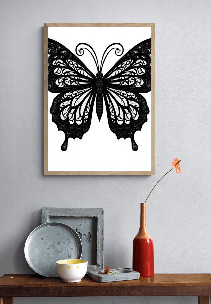 Ornate Butterfly Line-Art Print. — room view 3