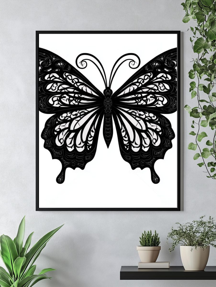 Ornate Butterfly Line-Art Print. — room view 4