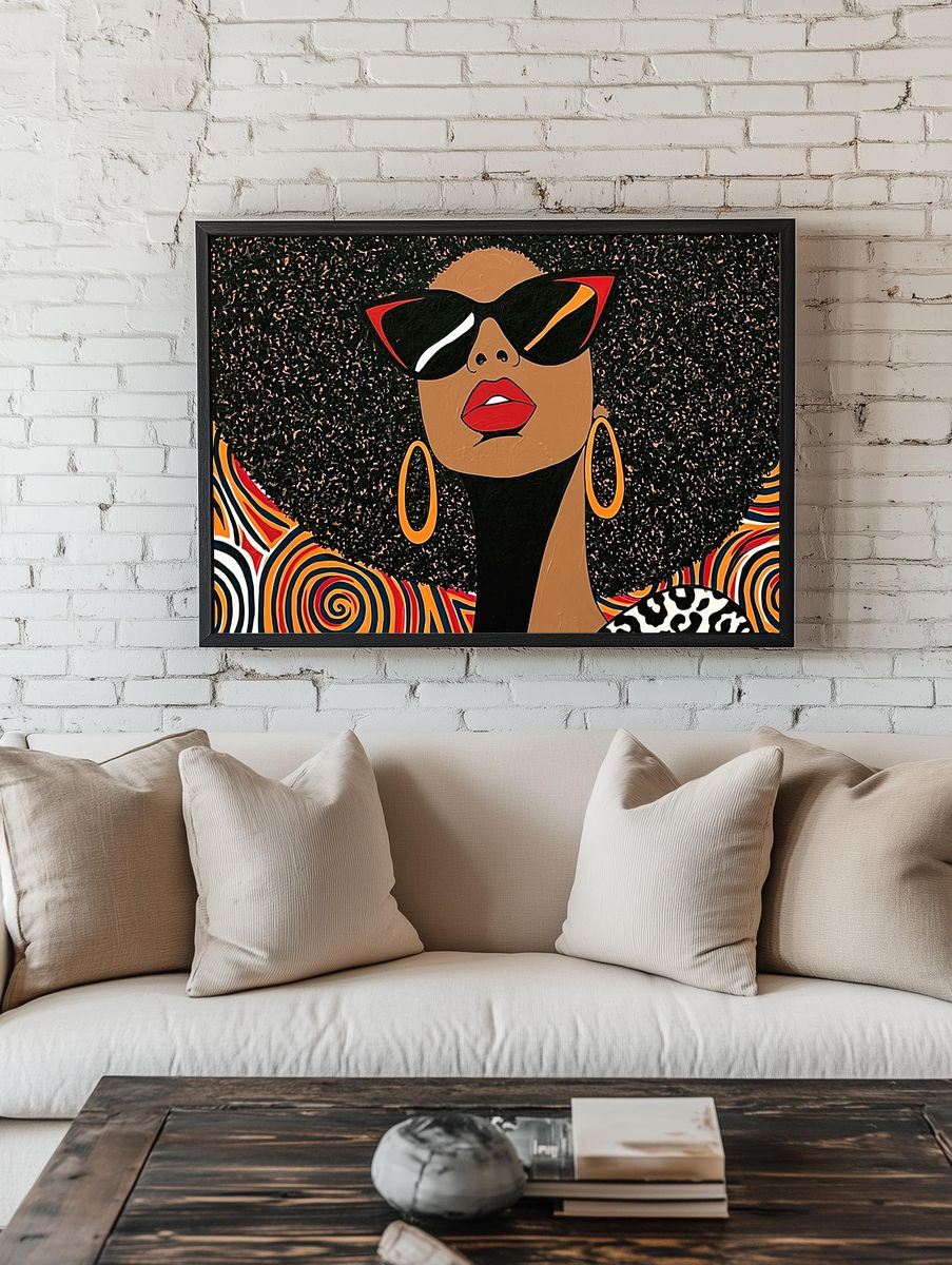 Afro Glam Portrait Illustration Poster. — room view 1