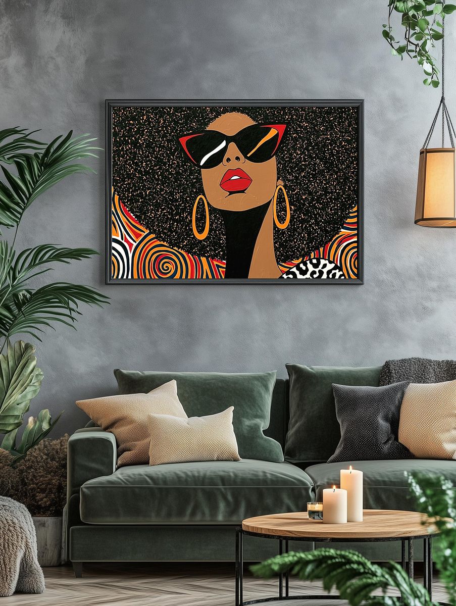 Afro Glam Portrait Illustration Poster. — room view 4