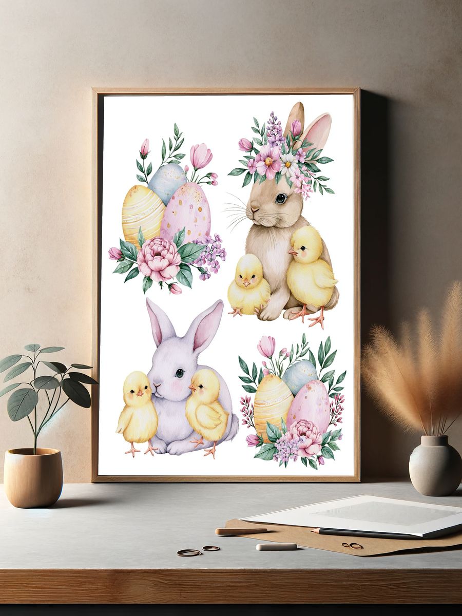 Easter Bunny and Chicks Watercolor Print. — room view 2
