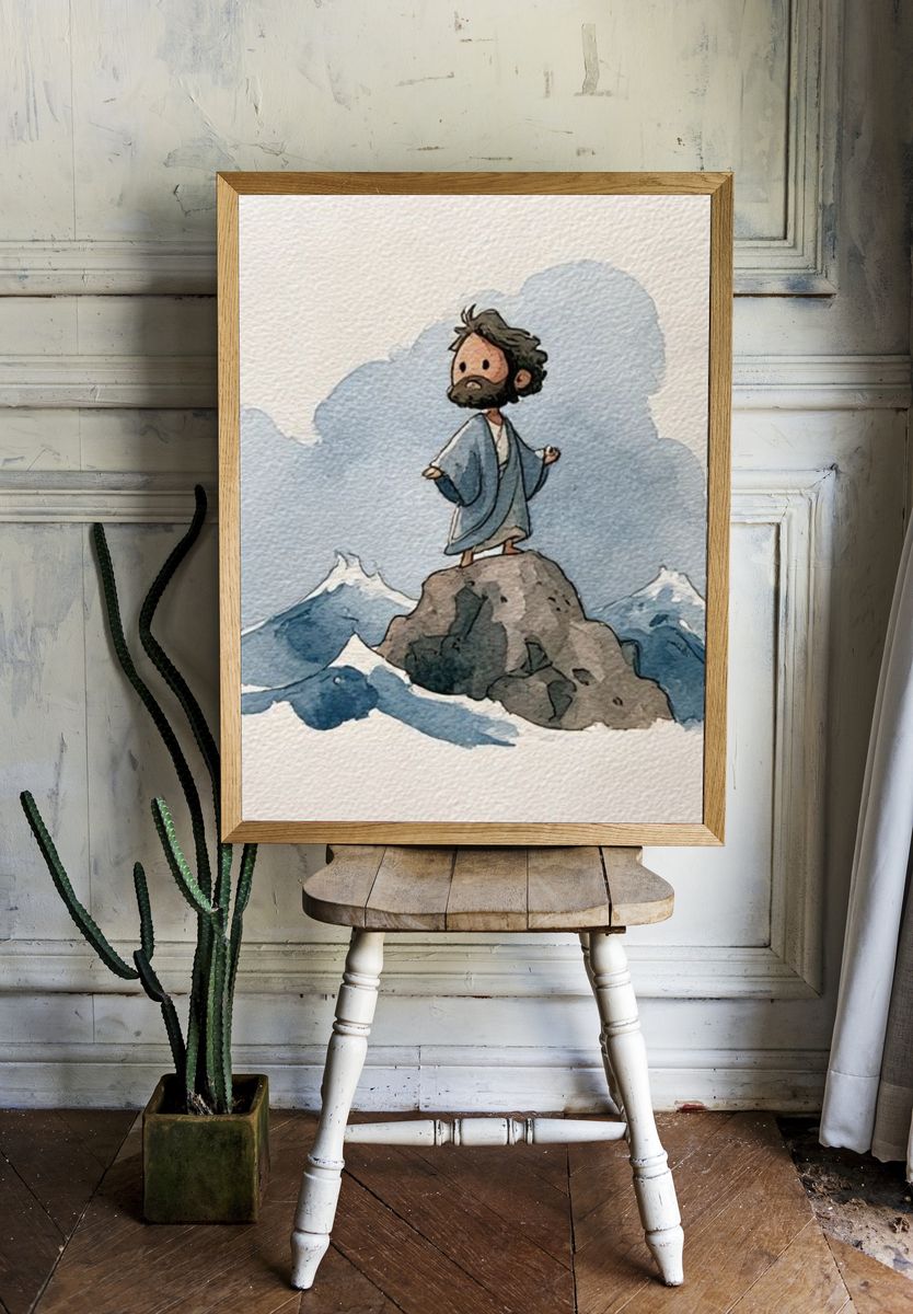 Watercolor Mountain Figure Print. room preview