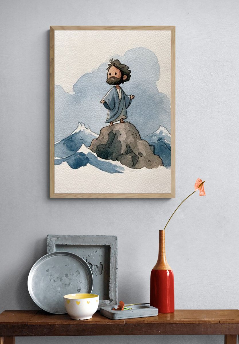 Watercolor Mountain Figure Print. — room view 3