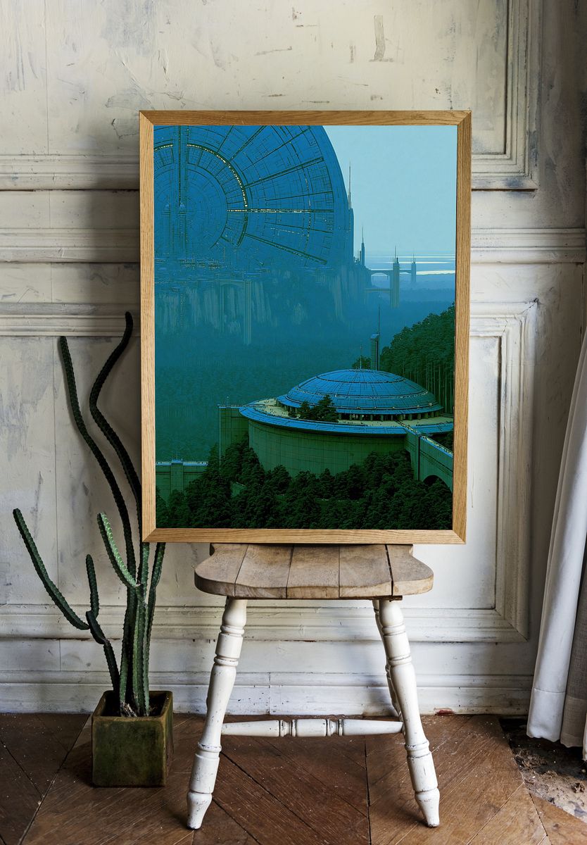 Futuristic Space Station Landscape Poster. room preview