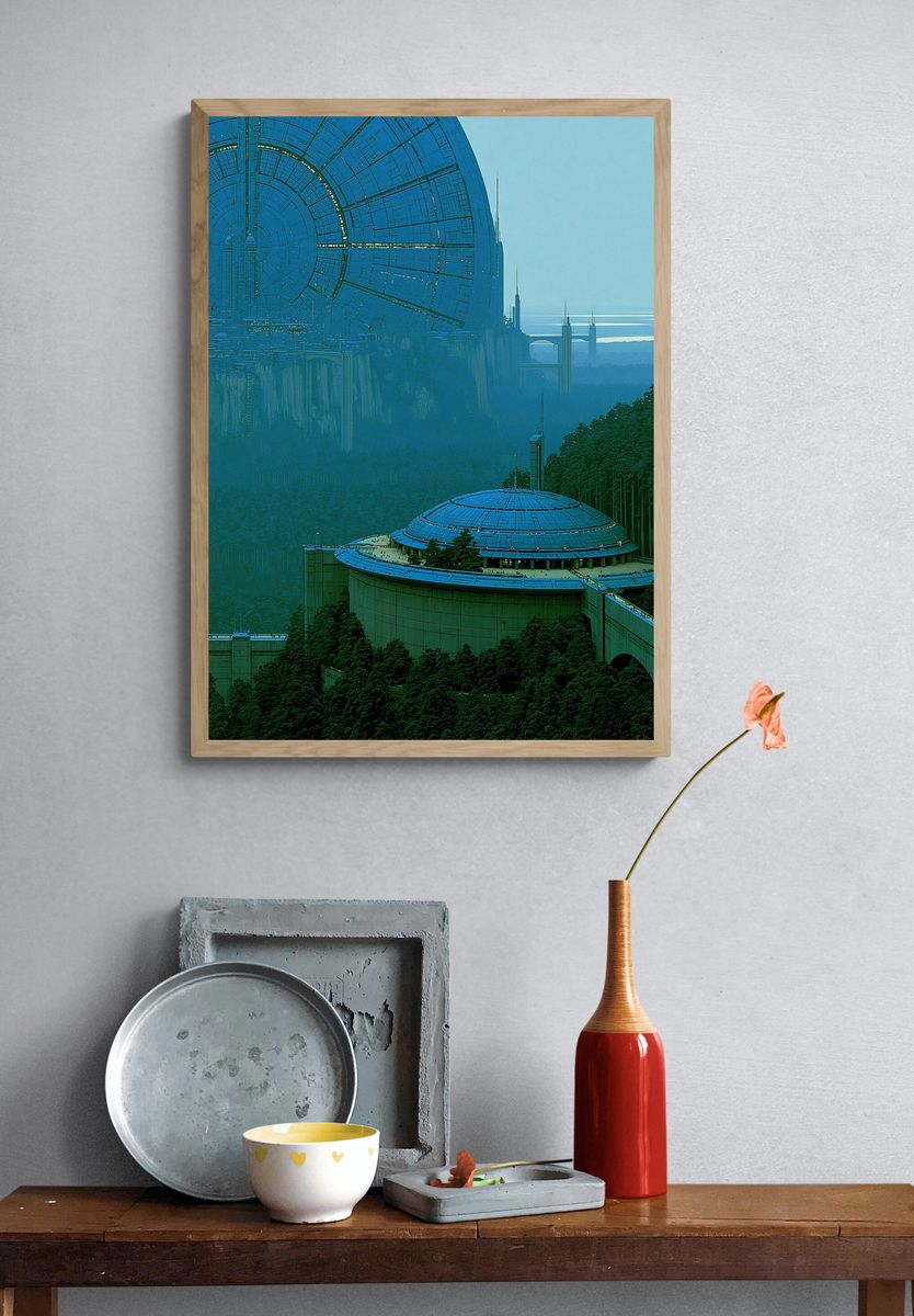 Futuristic Space Station Landscape Poster. — room view 3