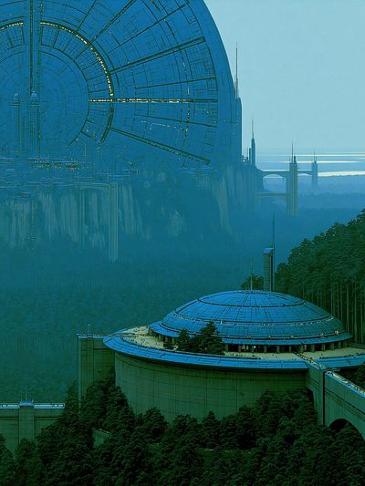 Futuristic Space Station Landscape Poster.
