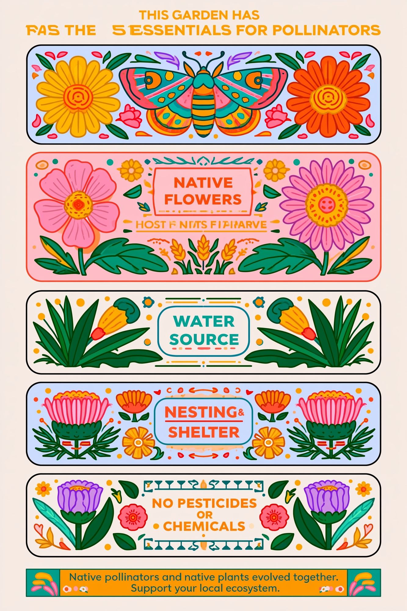 Pollinator Garden Guide Typography Poster. poster — illustration art