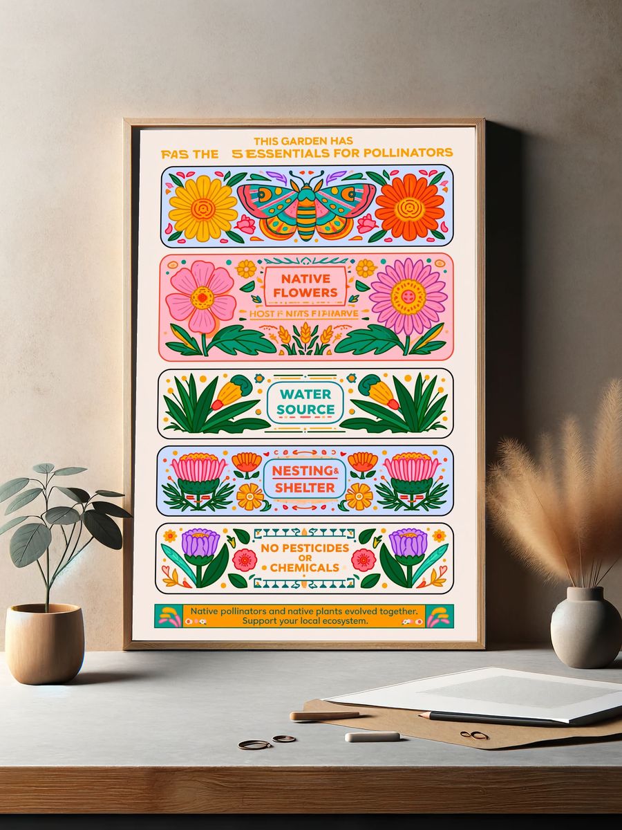 Pollinator Garden Guide Typography Poster. — room view 2