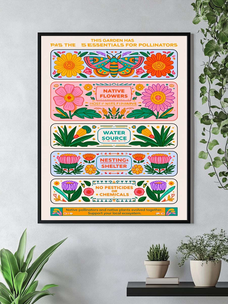 Pollinator Garden Guide Typography Poster. — room view 4