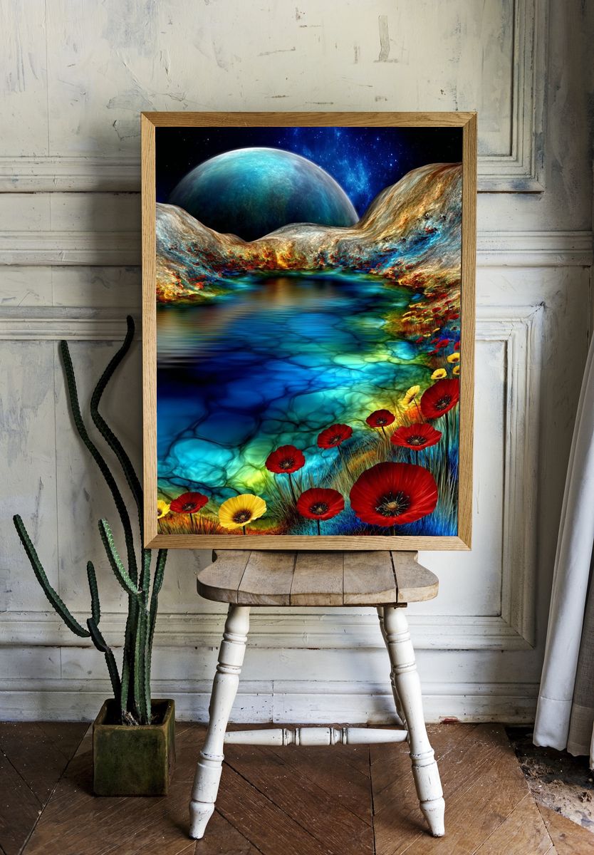 Cosmic Bloom Surrealism Poster. room preview
