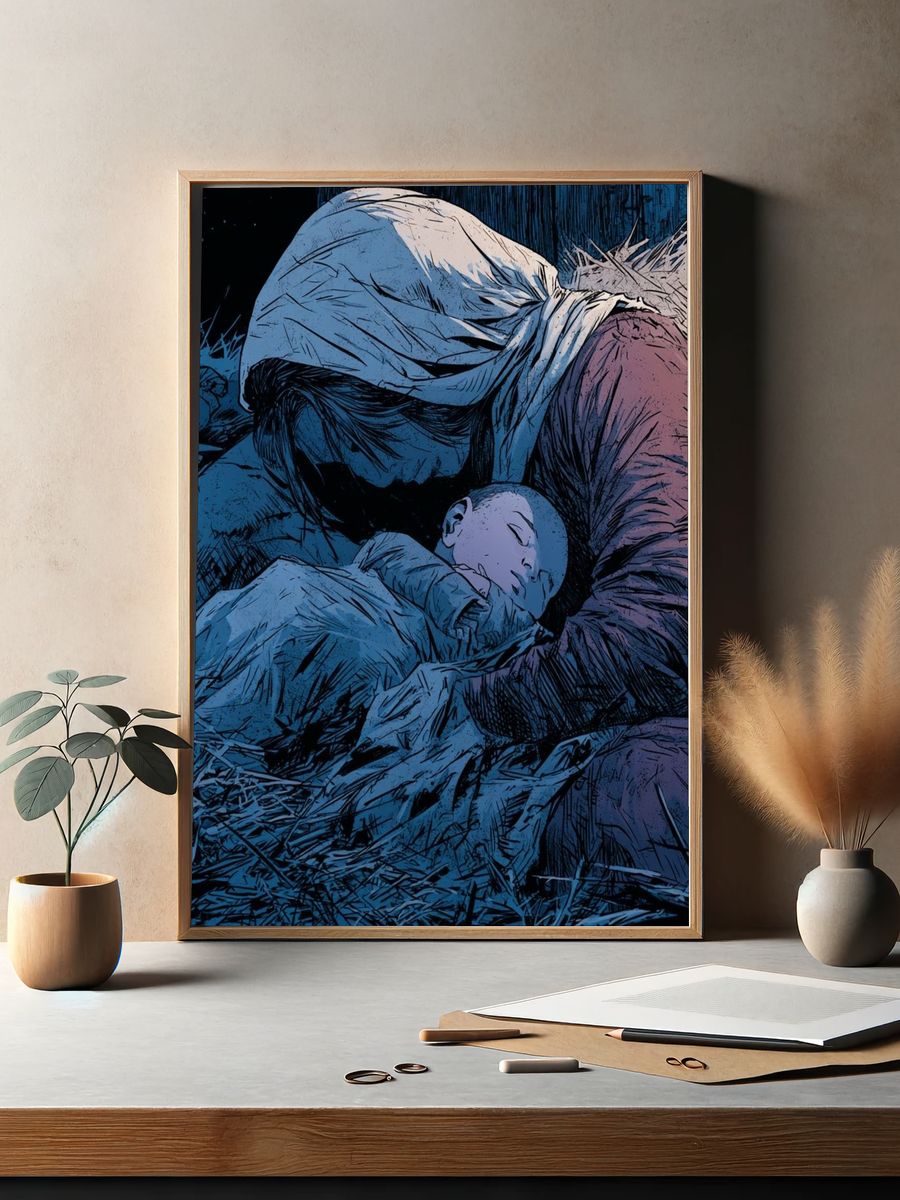 Sleeping Mother and Child Illustration Poster. — room view 2