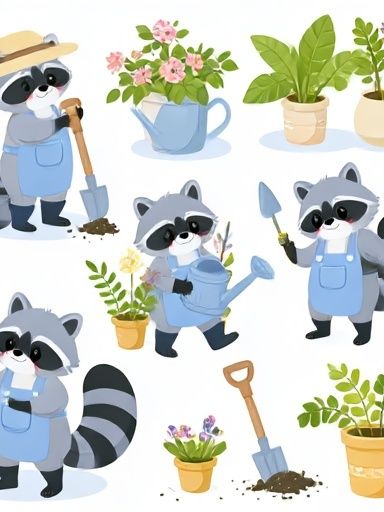 Garden Raccoon Illustration Poster. poster — illustration art