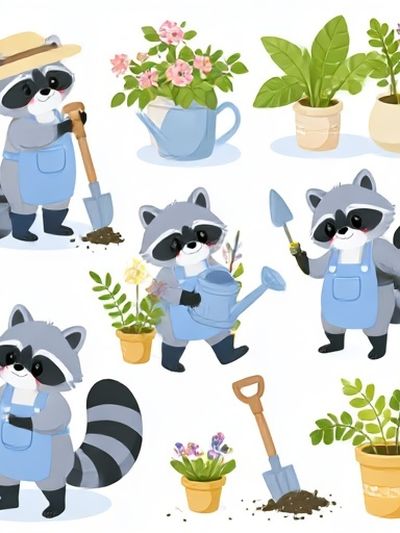 Garden Raccoon Illustration Poster. poster