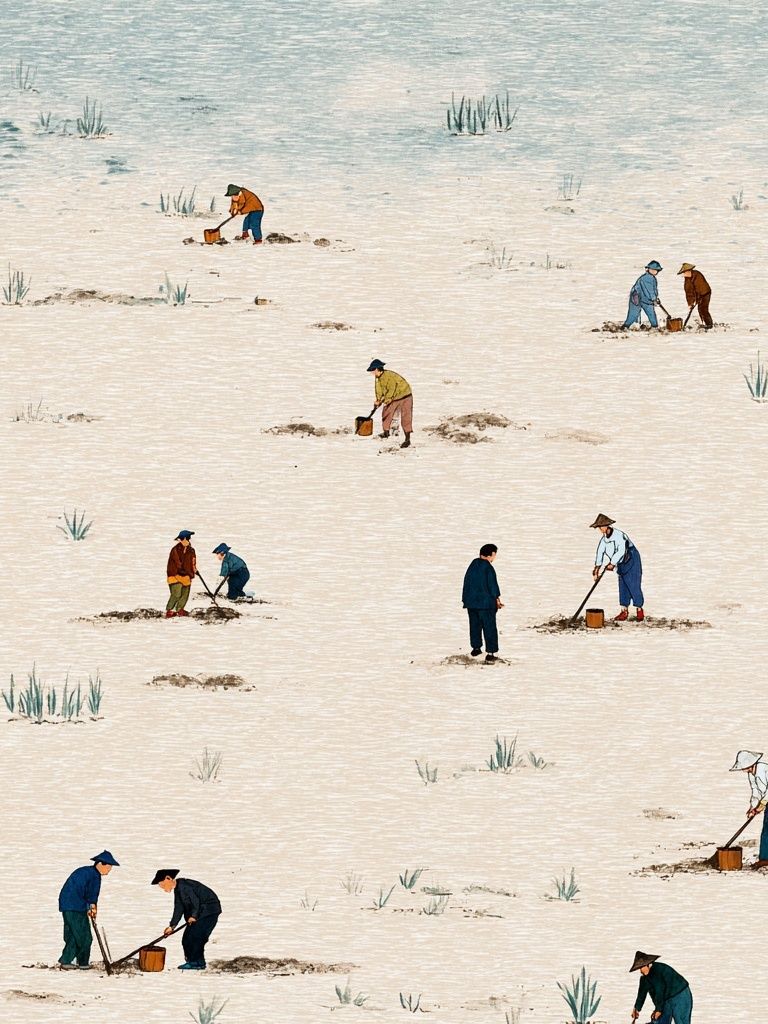 Rice Field Workers Illustration Print. poster — illustration art