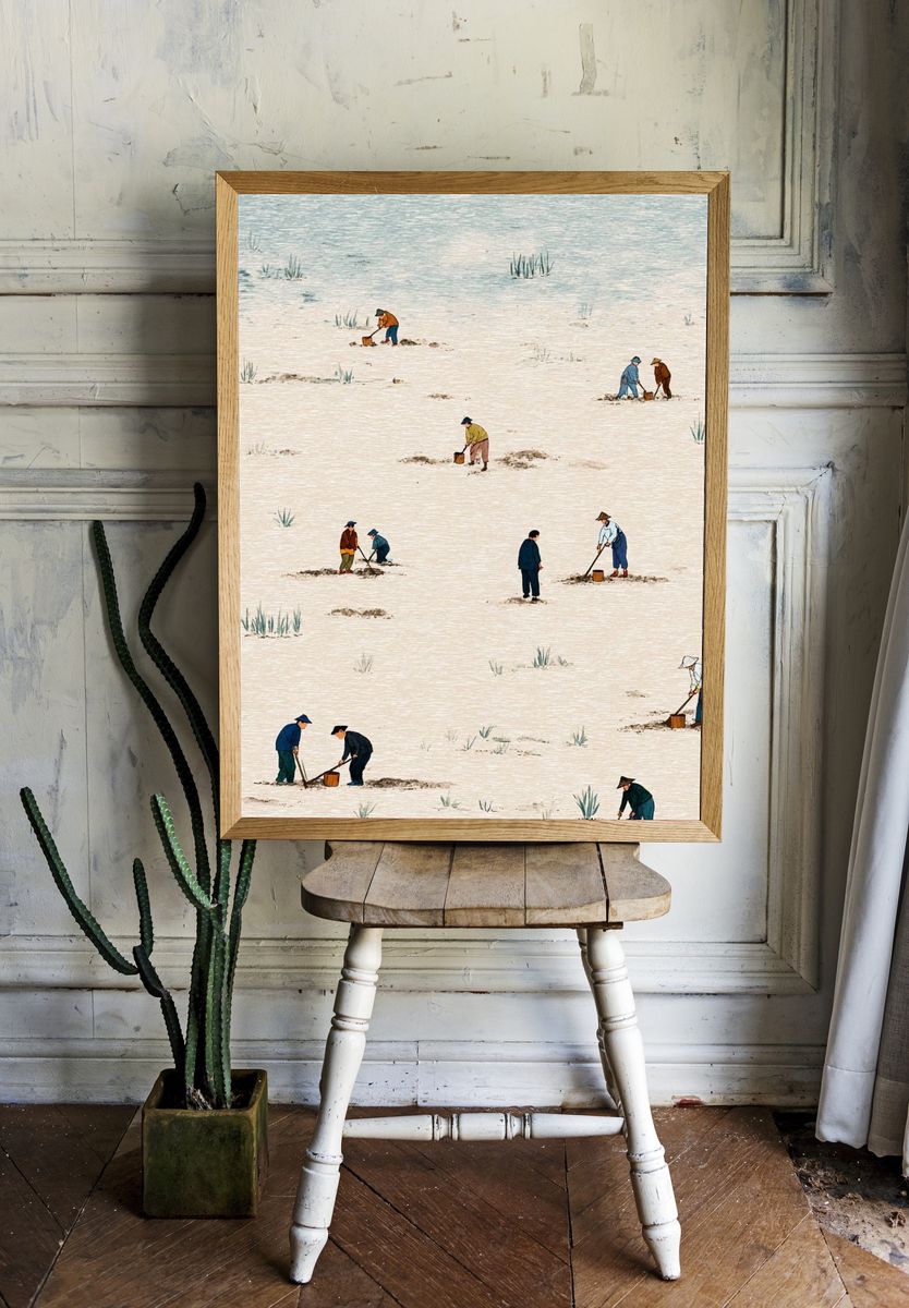 Rice Field Workers Illustration Print. — room view 1