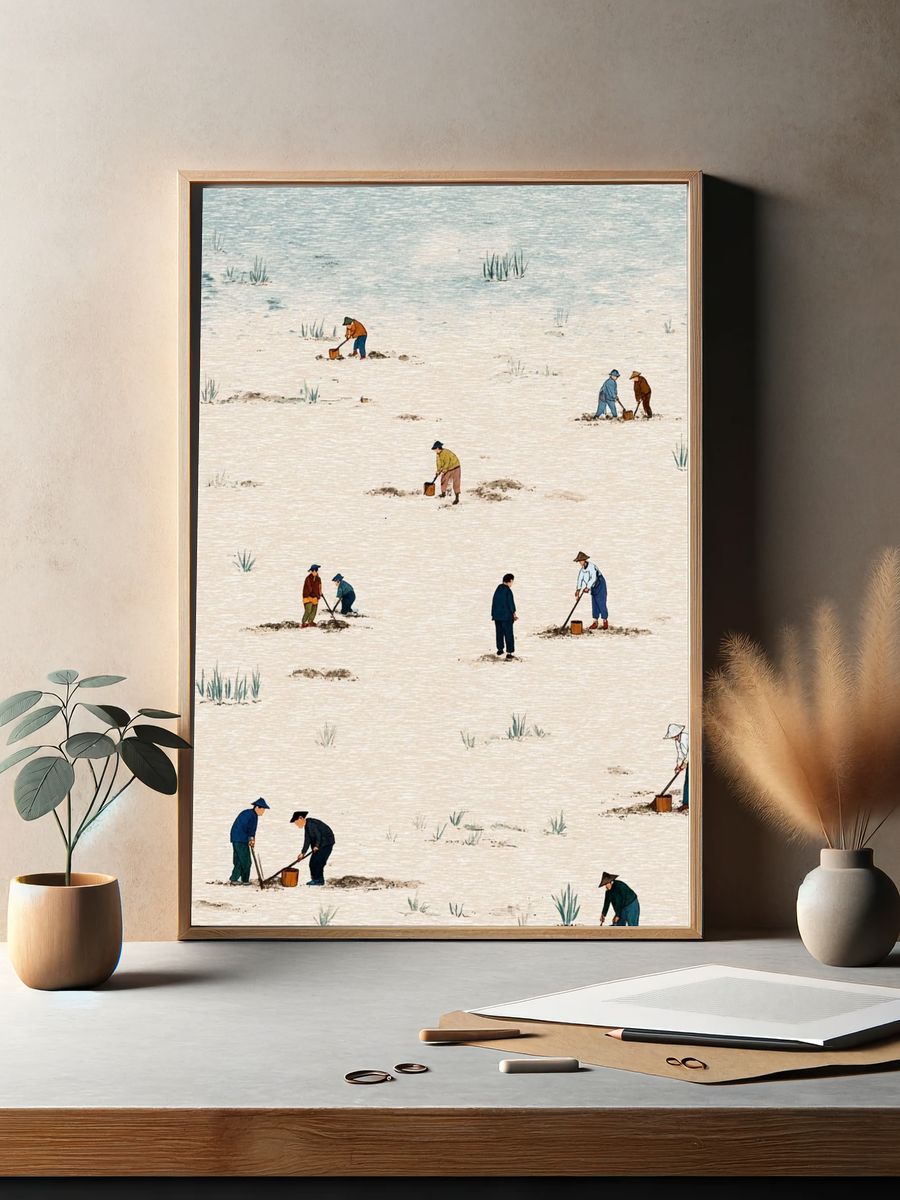 Rice Field Workers Illustration Print. — room view 2