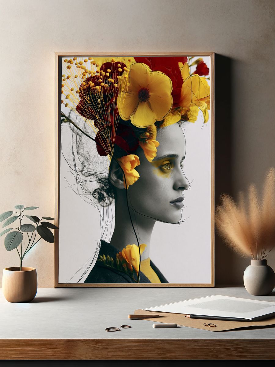 Floral Portrait Illustration Poster. — room view 2