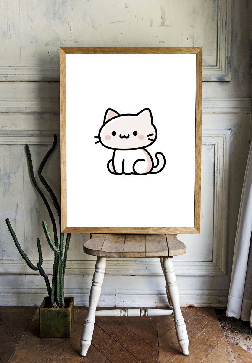 Cute Cat Line-Art Poster. — room view 1