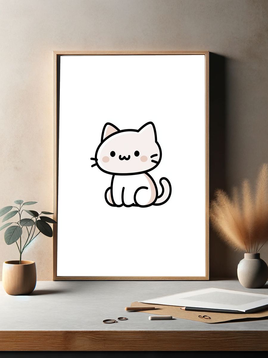 Cute Cat Line-Art Poster. — room view 2
