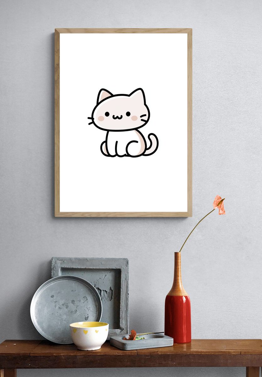 Cute Cat Line-Art Poster. — room view 3