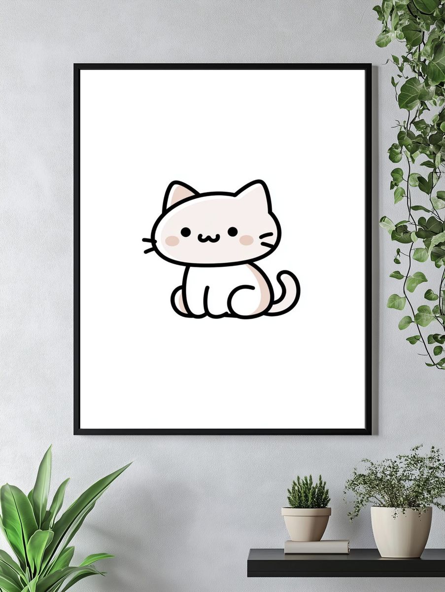 Cute Cat Line-Art Poster. — room view 4