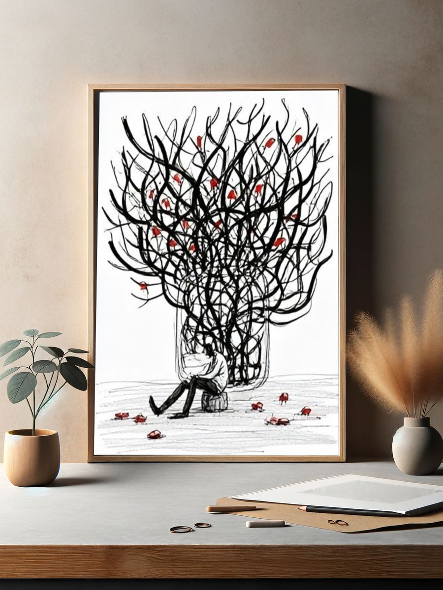 Solitary Figure Under Tree Poster. — room view 2