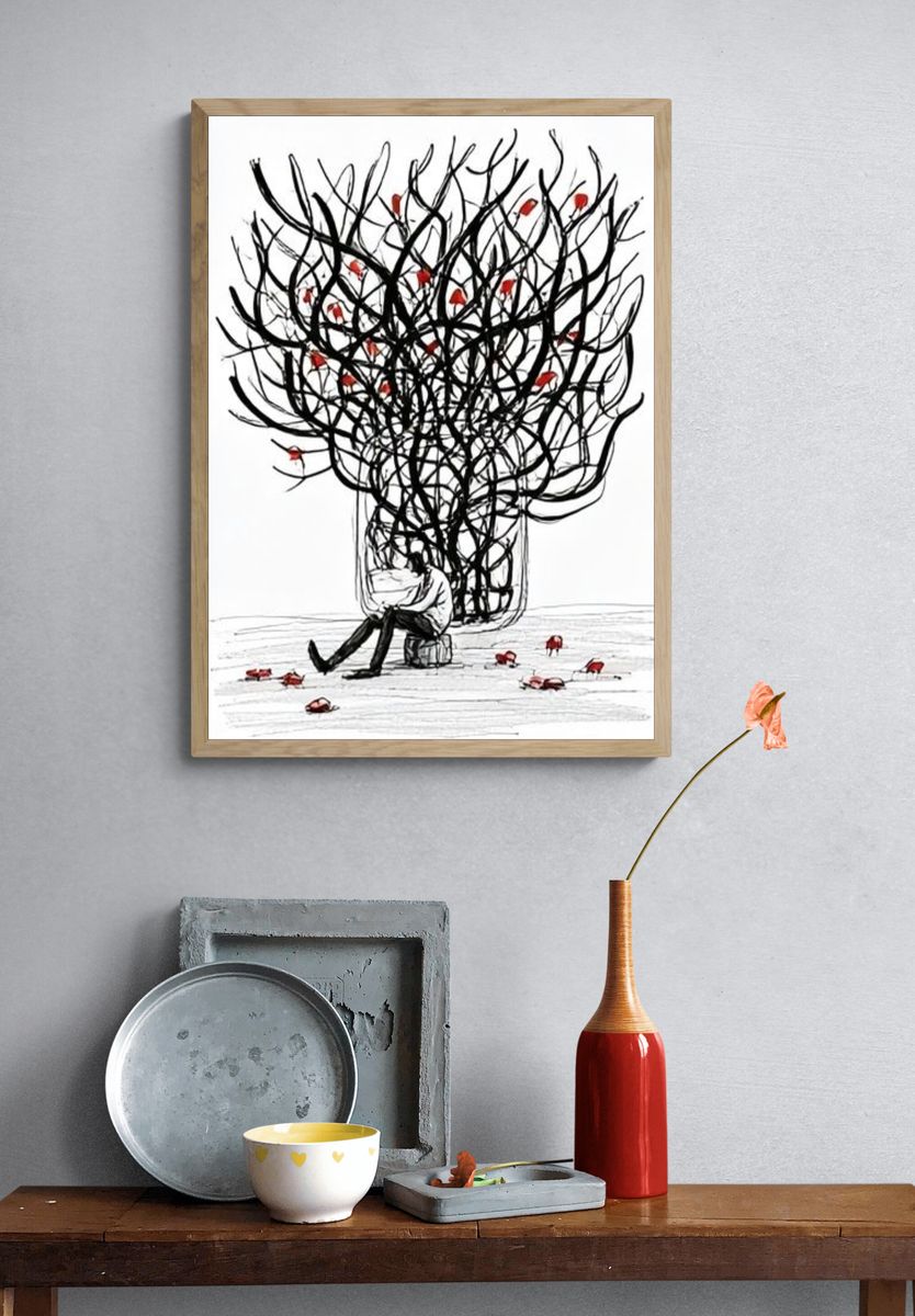 Solitary Figure Under Tree Poster. — room view 3