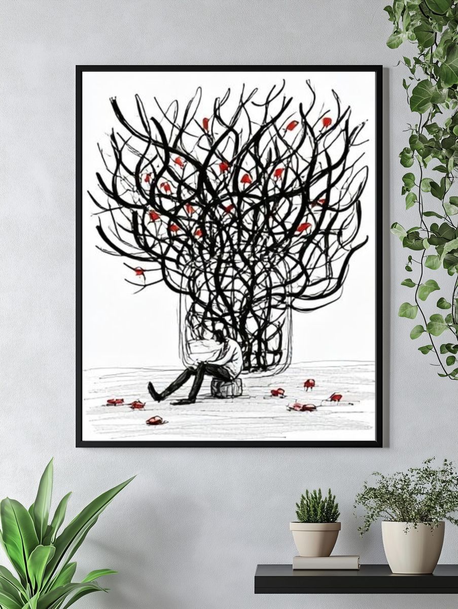 Solitary Figure Under Tree Poster. — room view 4