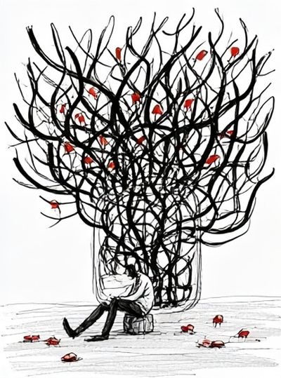 Solitary Figure Under Tree Poster.