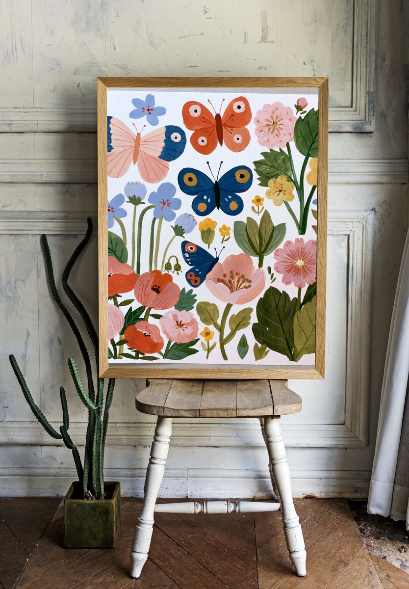 Butterflies and Wildflowers Illustration Poster. — room view 1