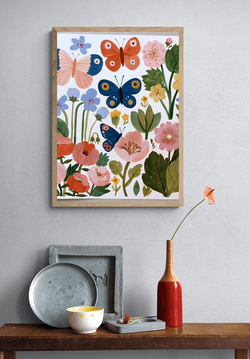 Butterflies and Wildflowers Illustration Poster. — room view 3