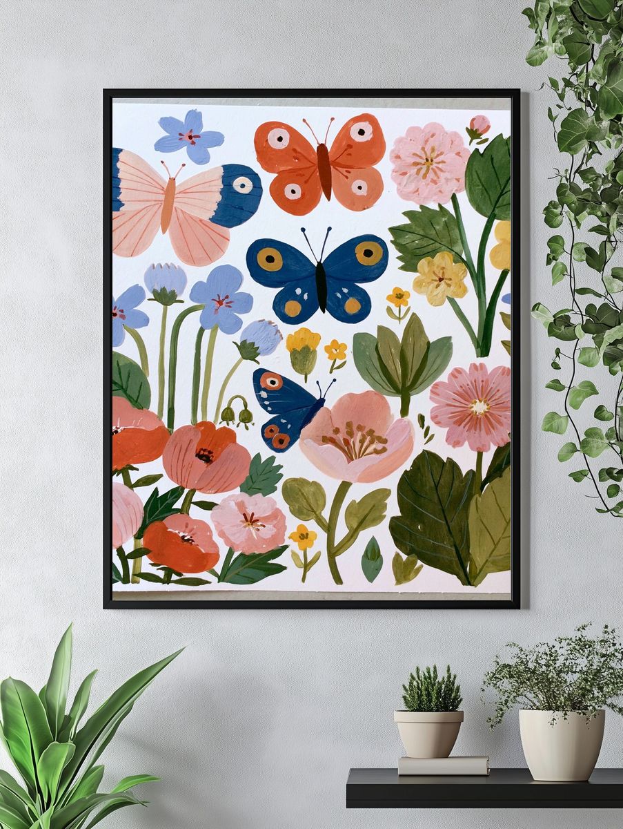 Butterflies and Wildflowers Illustration Poster. — room view 4