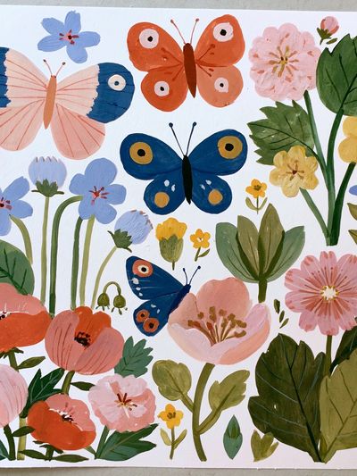 Butterflies and Wildflowers Illustration Poster. poster