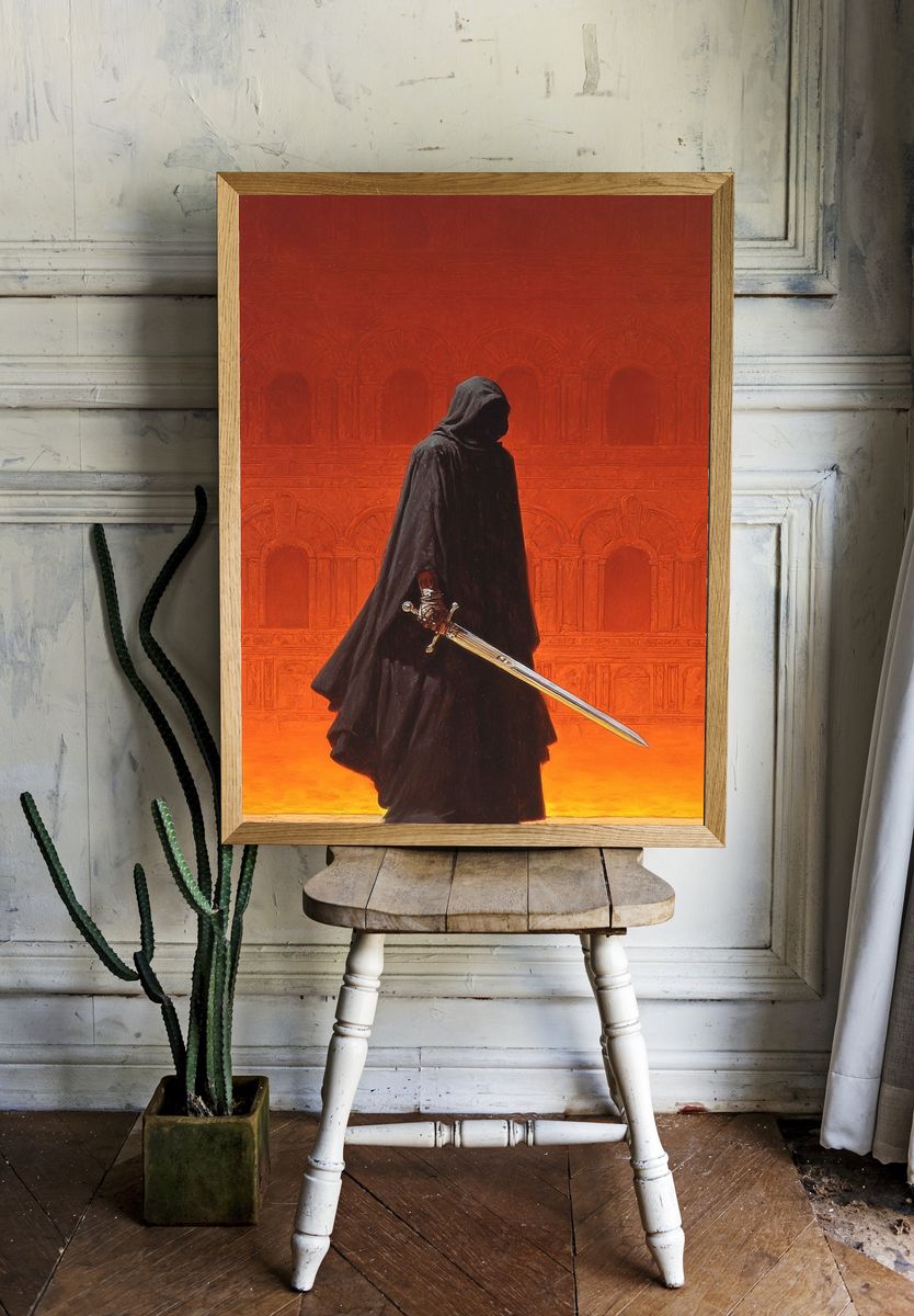 Dark Cloaked Warrior Illustration Poster. room preview