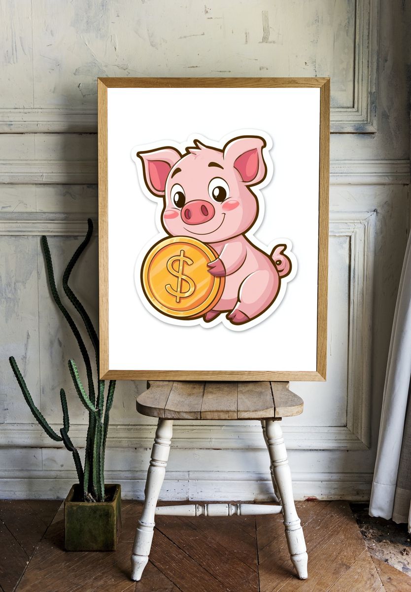 Piggy Coin Cartoon Print. room preview