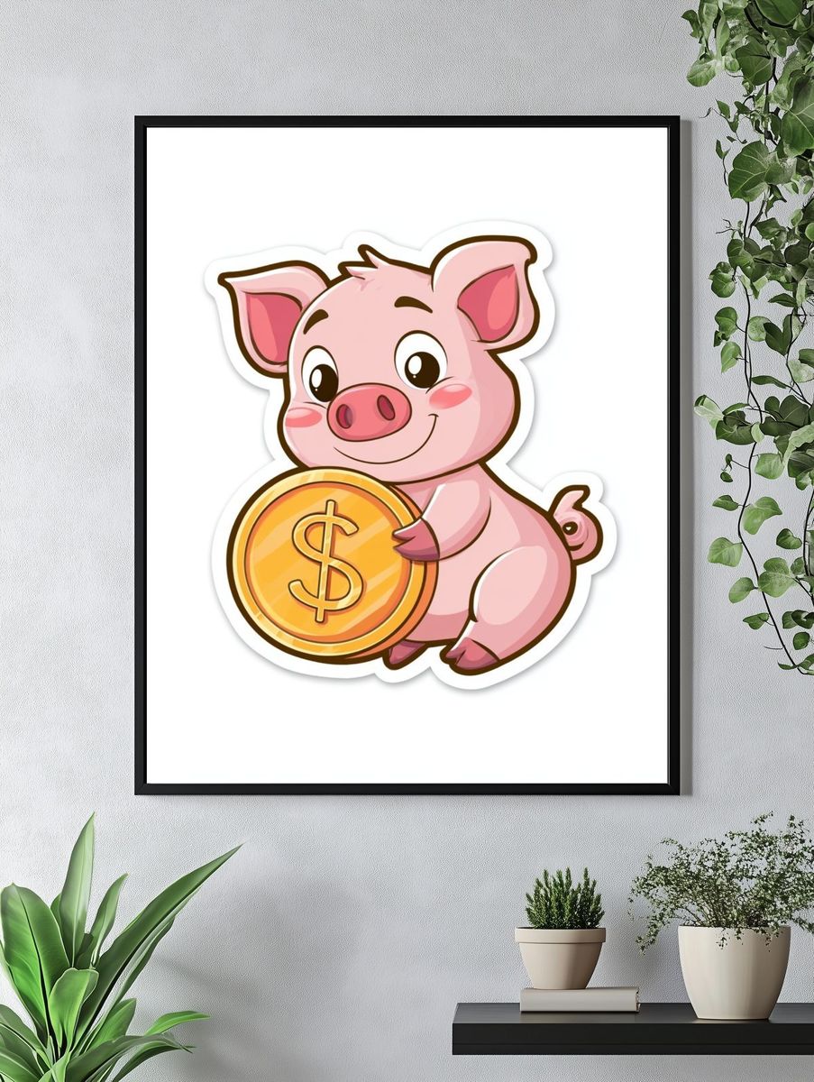 Piggy Coin Cartoon Print. — room view 4