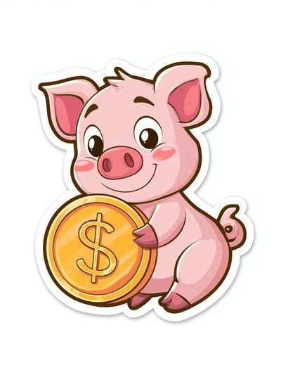 Piggy Coin Cartoon Print.