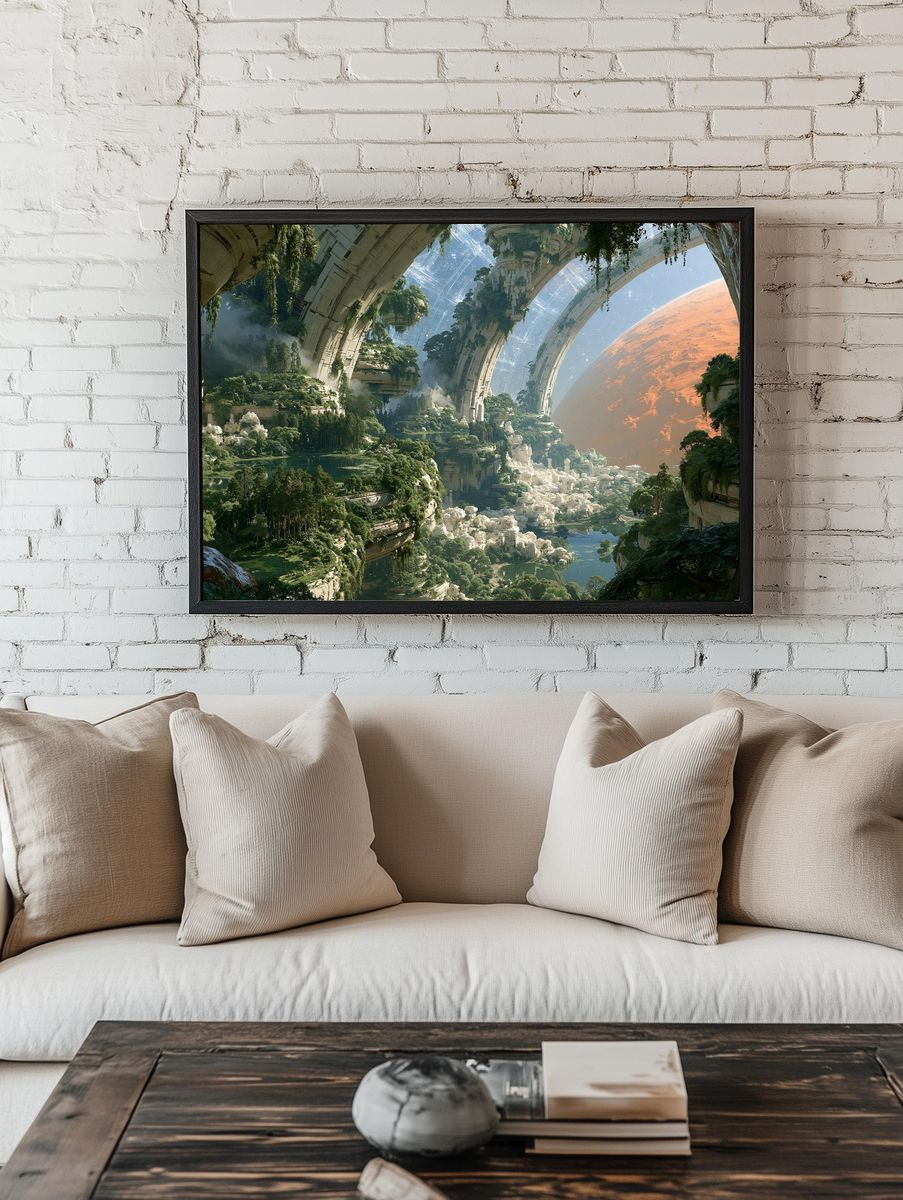 Floating Jungle Cityscape Sci-Fi Print. room preview