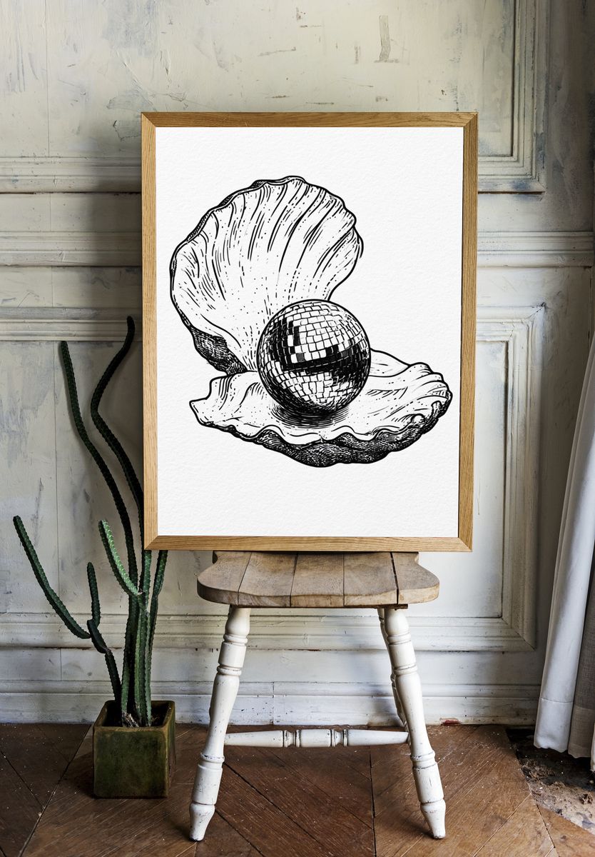 Seashell Disco Ball Print. room preview