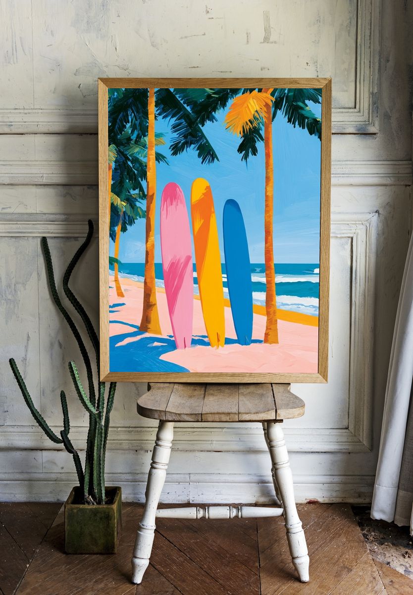 Tropical Surfboards Illustration Poster. room preview