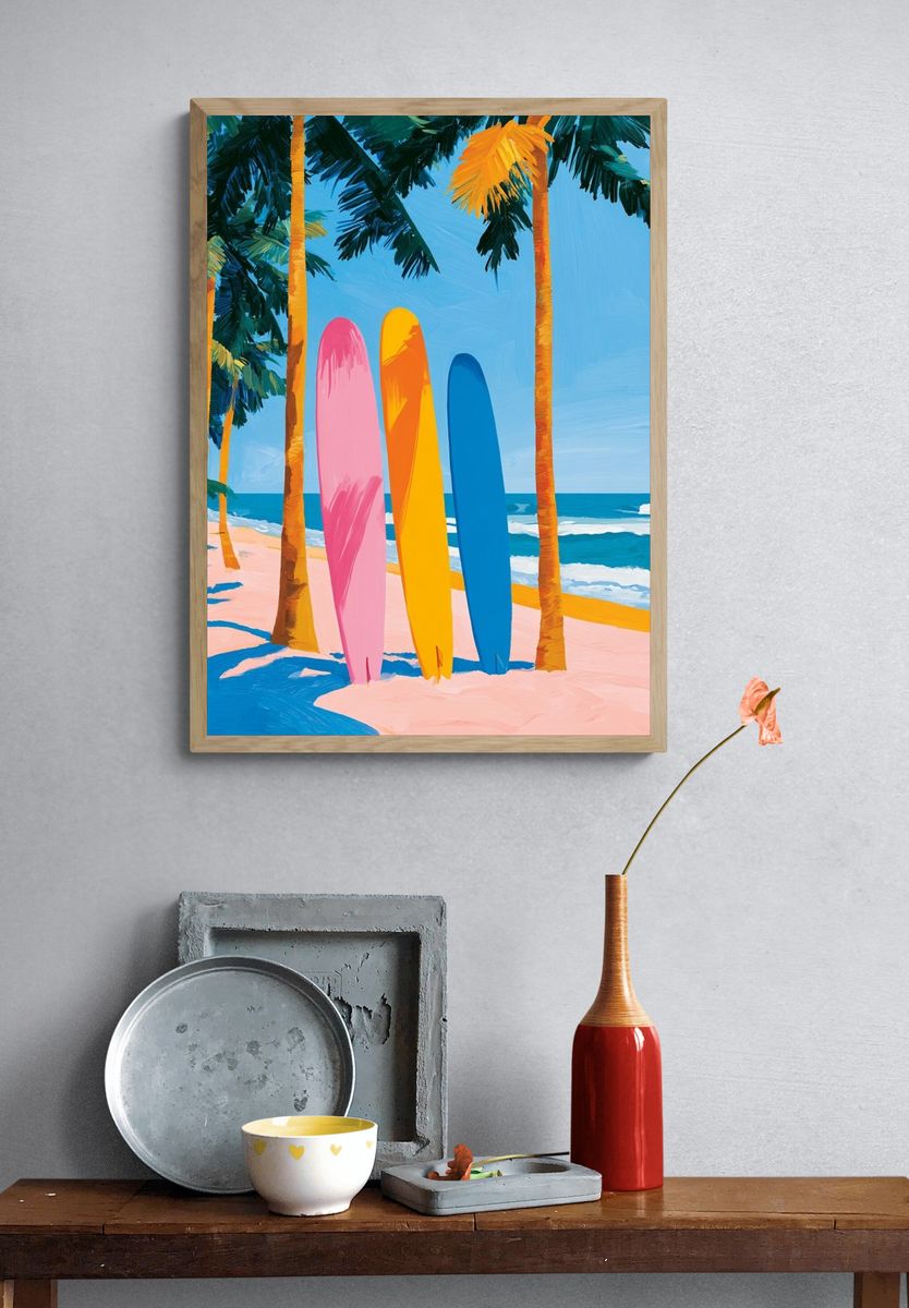 Tropical Surfboards Illustration Poster. — room view 3