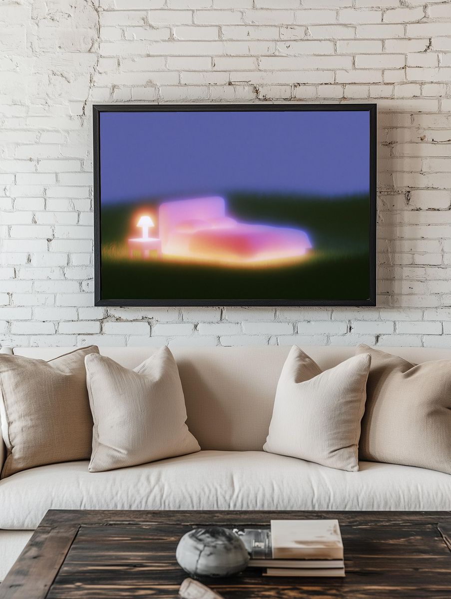 Dreamy Neon Bedscape Print. — room view 1