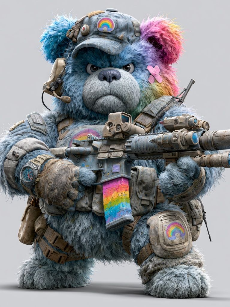Rainbow Bear Soldier Illustration Poster. poster — illustration art
