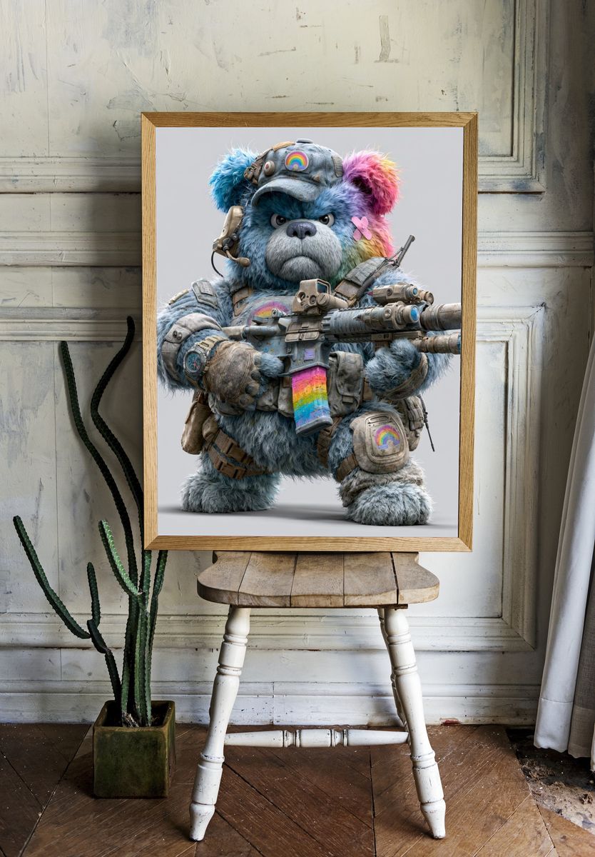 Rainbow Bear Soldier Illustration Poster. room preview