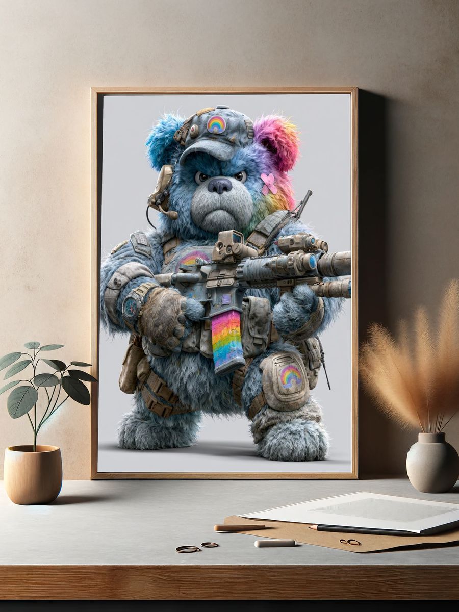 Rainbow Bear Soldier Illustration Poster. — room view 2